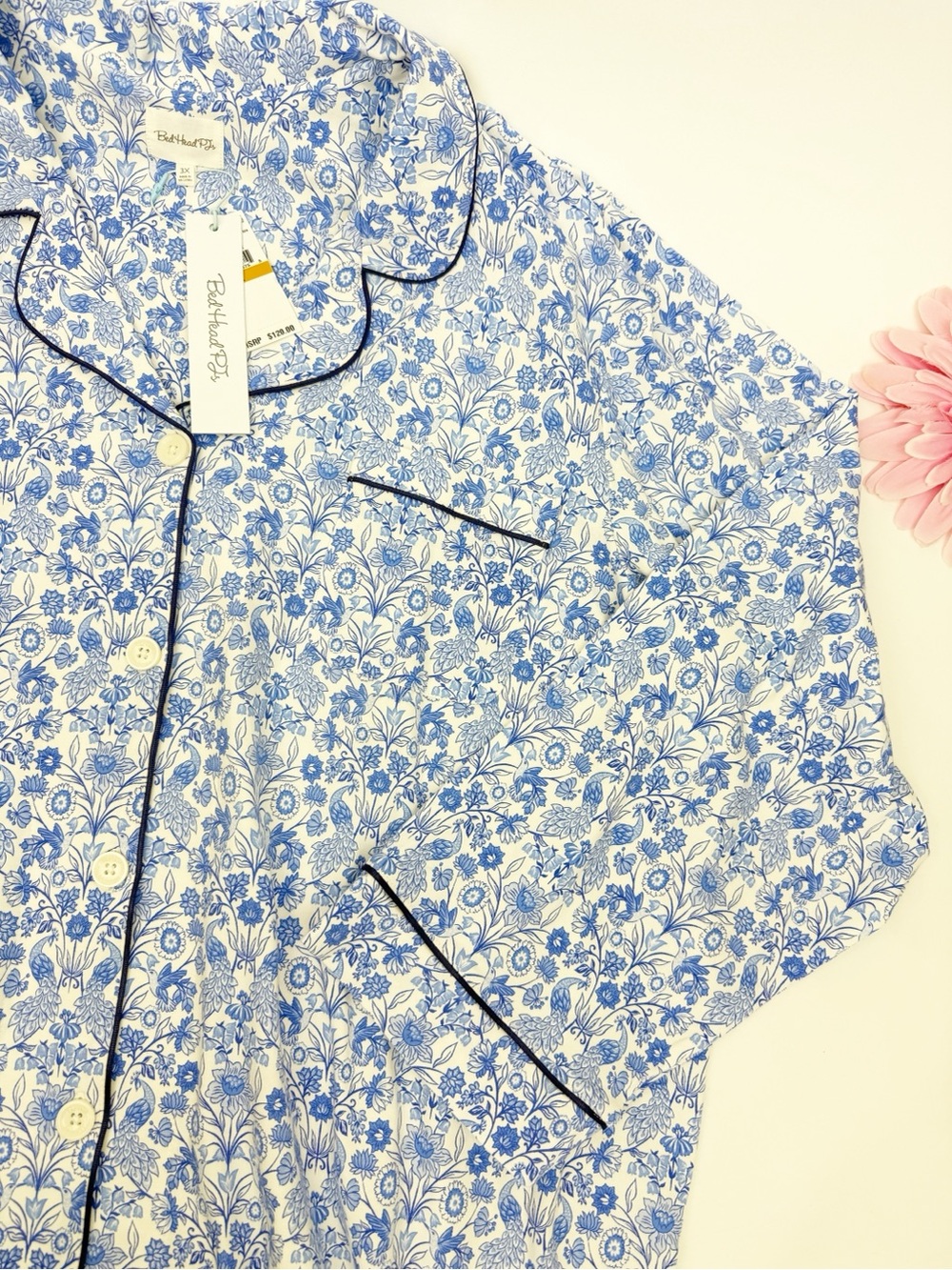 BedHead Long Sleeve Classic PJ Set Bloomscape White Bird Floral Full Length - Picture 6 of 16